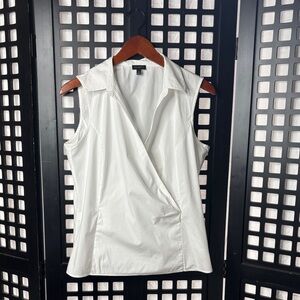 🤍 Talbots White Wrap Front Sleeveless Top Womens 12 Stretch Collar 🤍